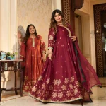 Lal Darwaza- Maroon Pure Gaji Silk Floral Anarkali Set