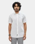 White Half Sleeve Linen Solid Shirt - Cleo